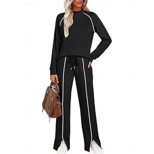Women's Tracksuit Pants Sets Long Sleeve Crew Neck Solid