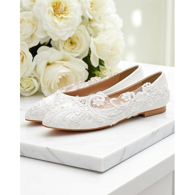 Flats – Lace Ballet White Embroidered Women's Vintage