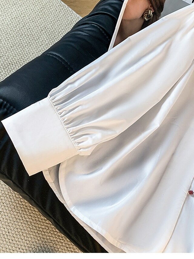 Women's Shirt Blouse Long Sleeve Tops Embroidered Plain