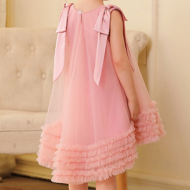 Kids Color Floral Dress Sleeveless Party Solid Girls'