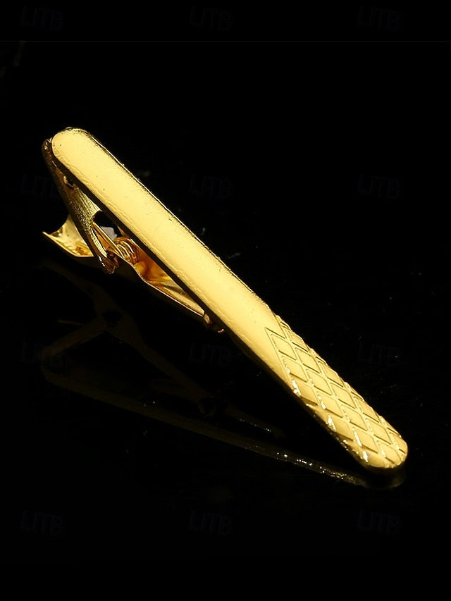 Gold – Black for with Design Clip Inlay Tie Elegant Men Sleek