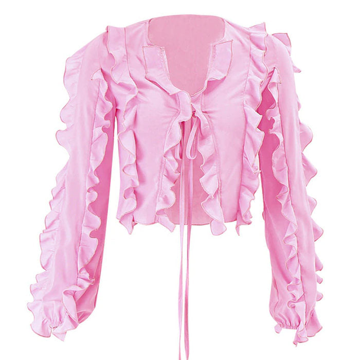 Y2K Pink Ruffle Cardigan