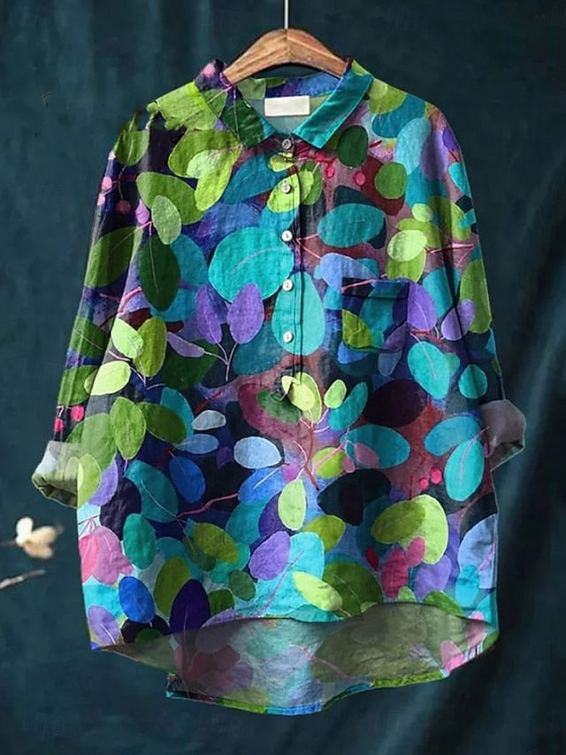 Women's Blouse Linen Like Breathable Lightweight Floral
