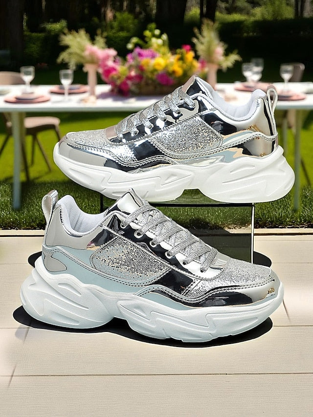 Sneakers with Metallic Platform Women's Chunky Glitter
