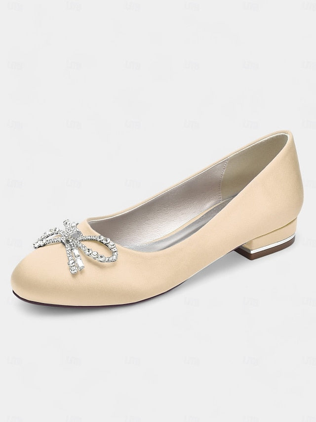 Round-Toe Bow Embellished Rhinestone - Women's Flats