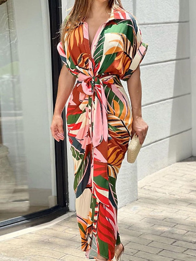 Women's T Shirt Dress Summer Dress Print Dress Floral Leaf
