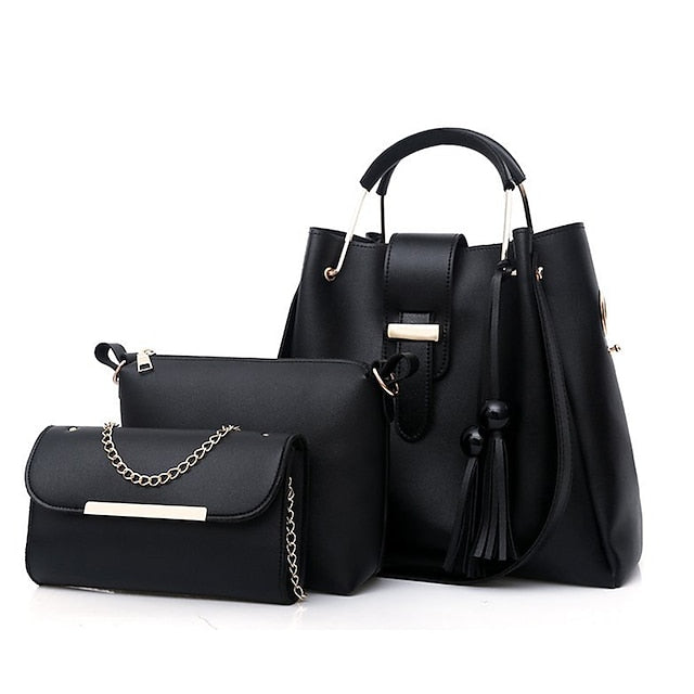 3-Piece Faux Pink Set - Handbag Women's Tote Leather