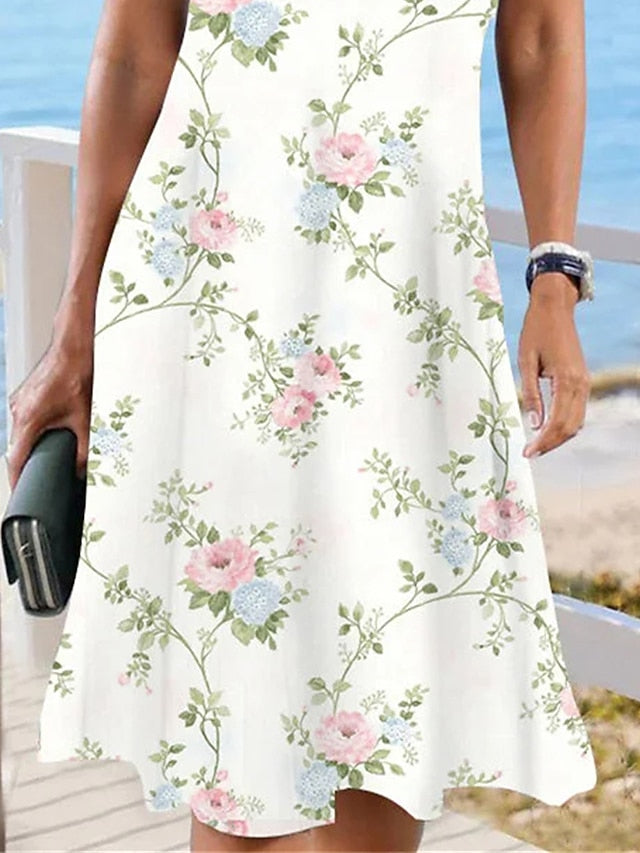 Women's Floral Lace Print Scalloped Neck Lace Sleeve Midi