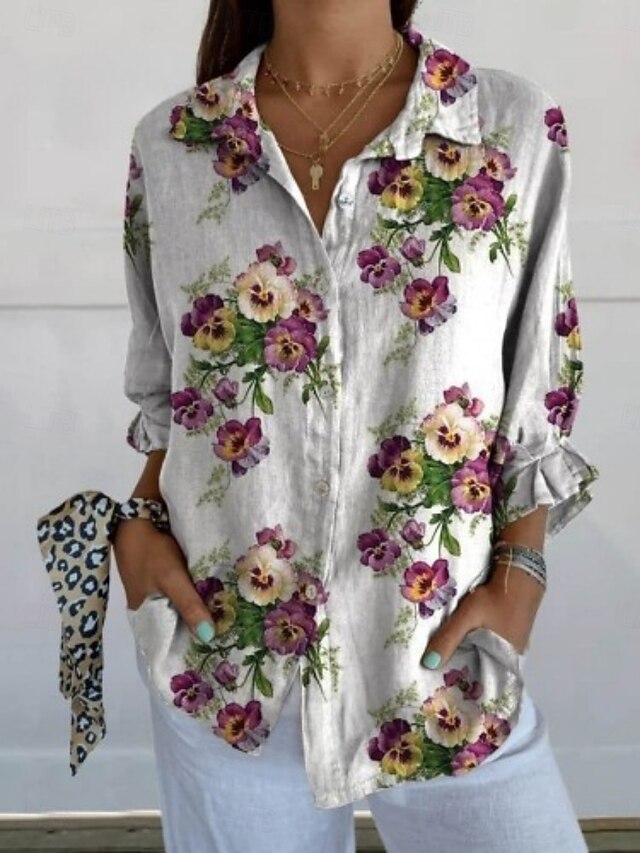 Women's Blouse Buttons Print Floral Daily Stylish Long