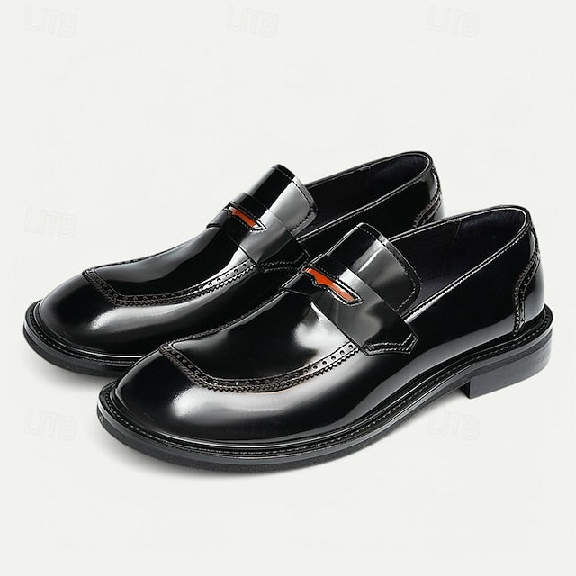 Decorative Men's Premium with Black Cowhide Slip-On Loafers