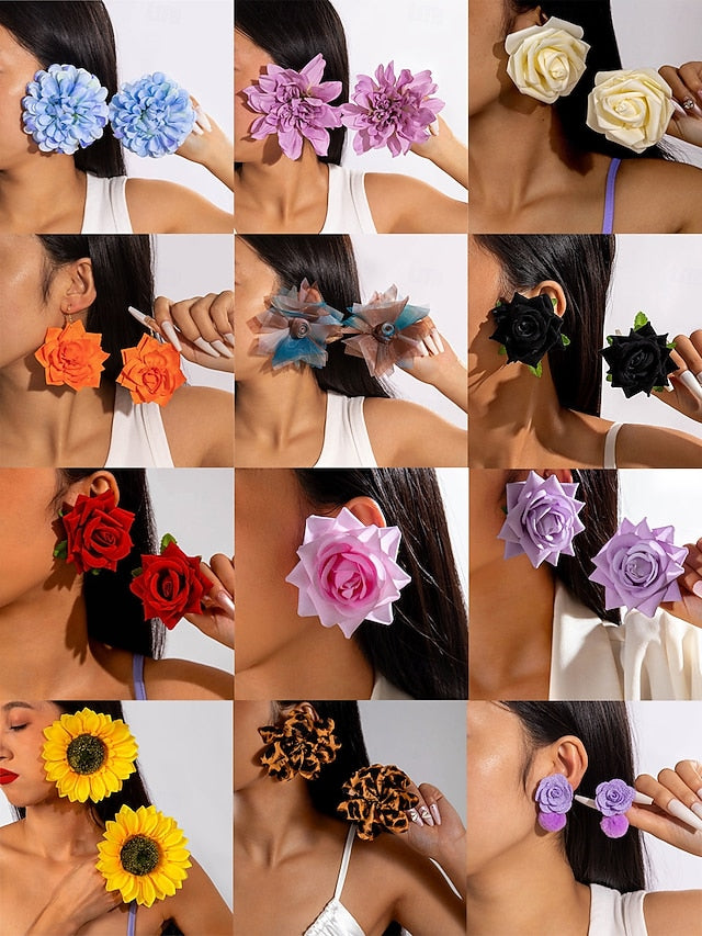 Drop - Floral Flower Earrings Oversized Women's Statement