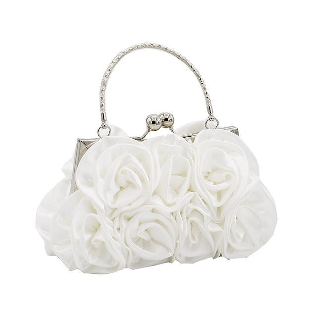 Women's Red Rose Fabric Evening Clutch with Top Handle,