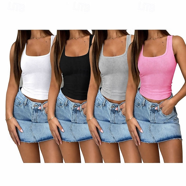 Multi Packs 4pcs Women's Square Sleeveless