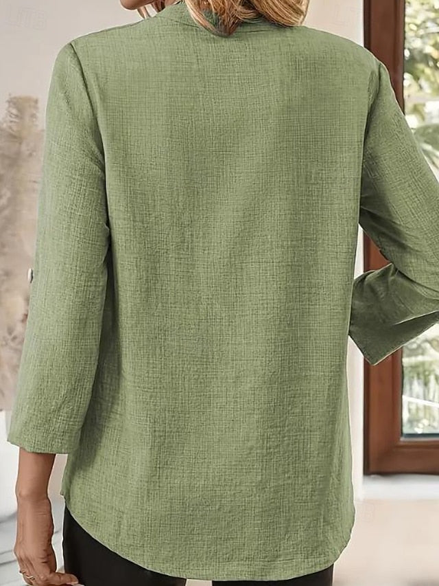 Women's Shirt Blouse Pocket Solid Color Casual Long Sleeve
