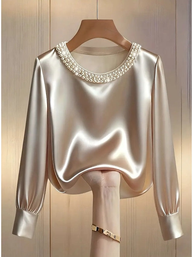 Women's Blouse Beaded Solid Color Elegant Stylish Long
