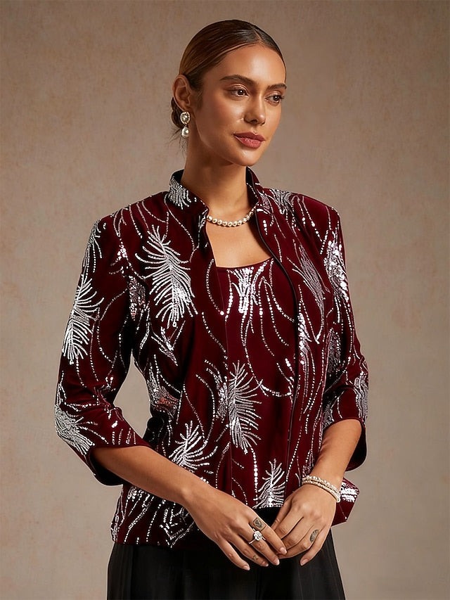 Women's Twinset Blouse Dressy Tops Evening Tops Feather