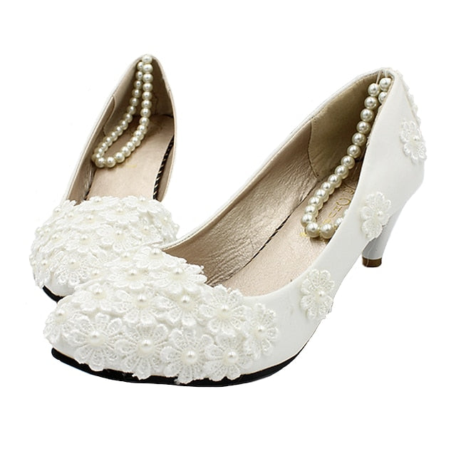 Pearl – Lace Heels Women's Floral Wedding Decorated White