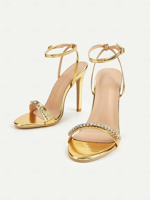 Metallic Ankle High Gold – Strap Women's Dazzling Heels
