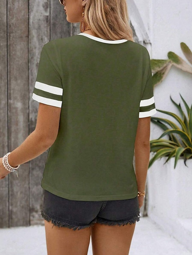 Women's T Shirt Plain Fashion Modern Casual Short Sleeve V