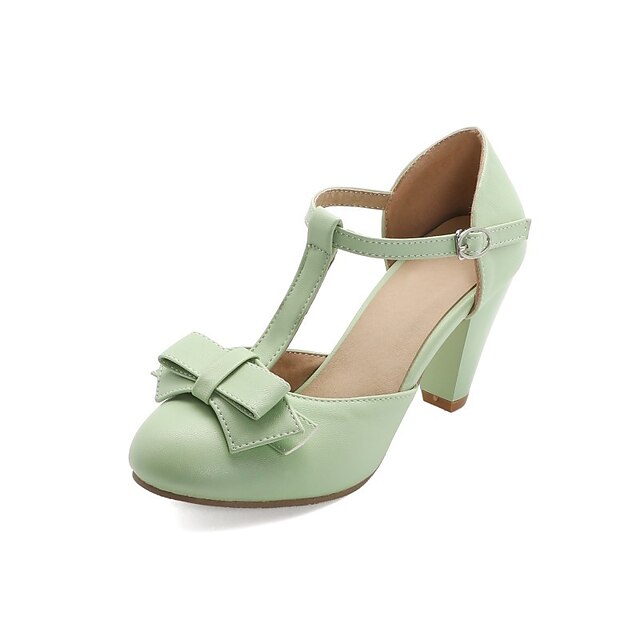 Heels Chunky Green 1950s – Bow Mint Retro with Vintage T-Strap