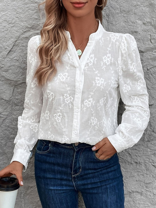Women's Casual Shirt Button Up Shirt Blouse Embroidered