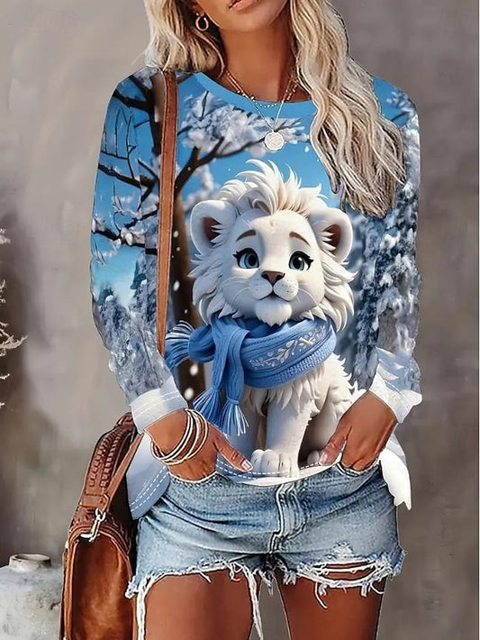 Women's T shirt Crew Neck Long Sleeve Tunic Pullover Winter