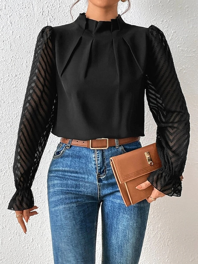 Women's Shirt Blouse Daily Basic Mesh Long Sleeve Regular