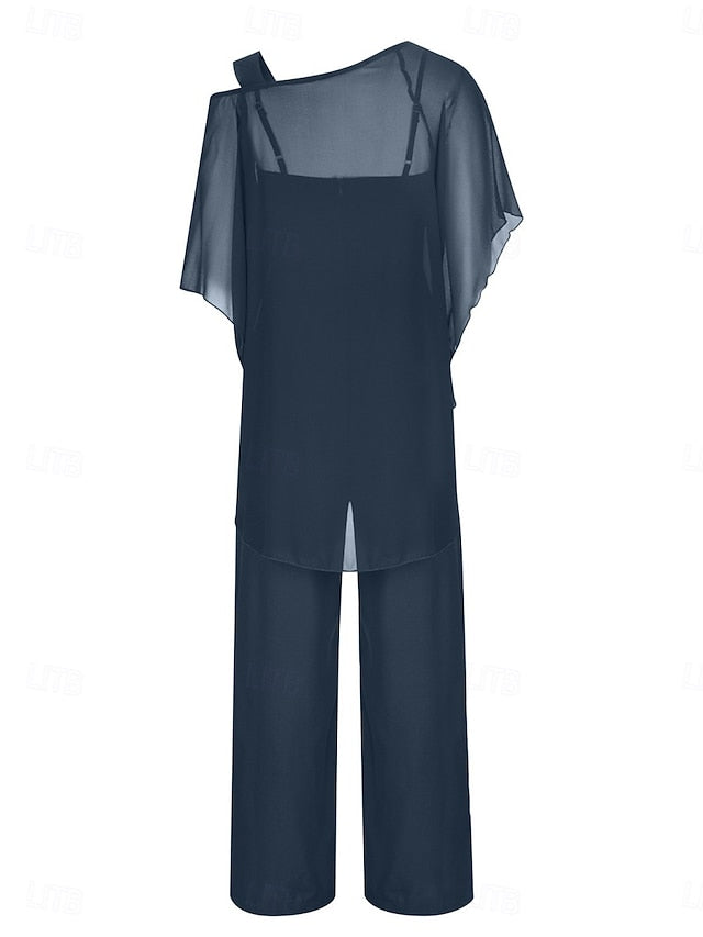 Women's Pants Sets 3/4 Length Sleeve One Shoulder Solid