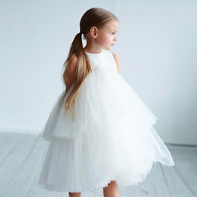 Sleeveless Wedding Party Color Solid Girls' Mesh Dress Kids