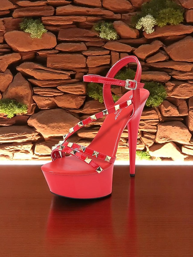 Heels with Studded Women's Platform Straps Stiletto