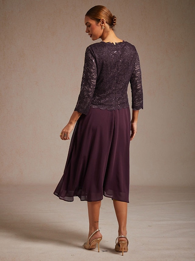 Women's Midi Dress Chiffon Dress Elegant Solid Color 3/4