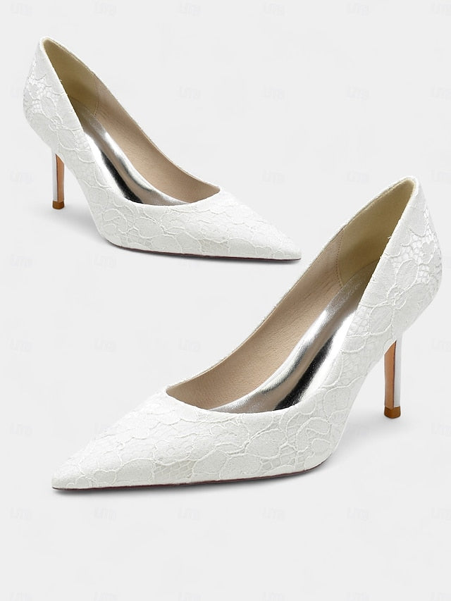 Stiletto Lace-Embroidered Pointed-Toe Women's - Heels
