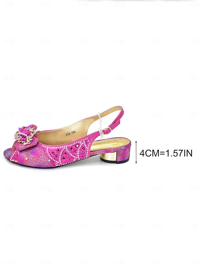 Matching Women's Heels Gold Slingback and Rhinestone Clutch