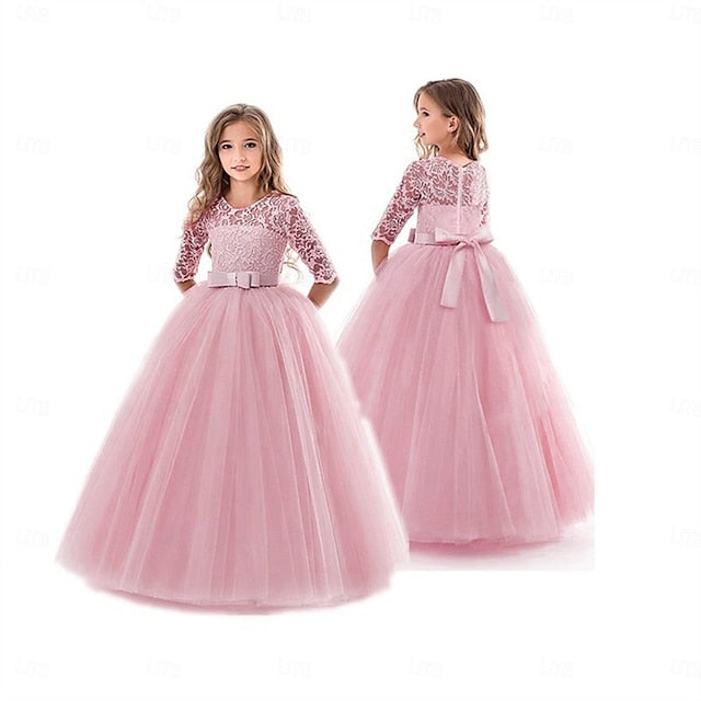 Girl Girls' Dress Kids Flower Wedding Colored Solid