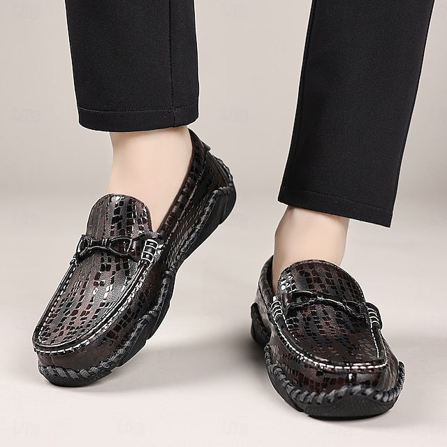 – Driving Black Crocodile Men’s Textured Moc-Toe Loafers