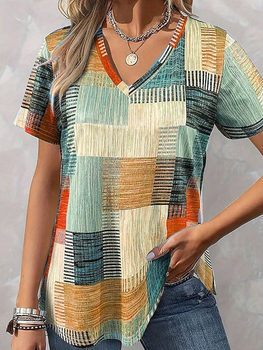 Women's Blouse Print Graphic Geometric Casual Short Sleeve