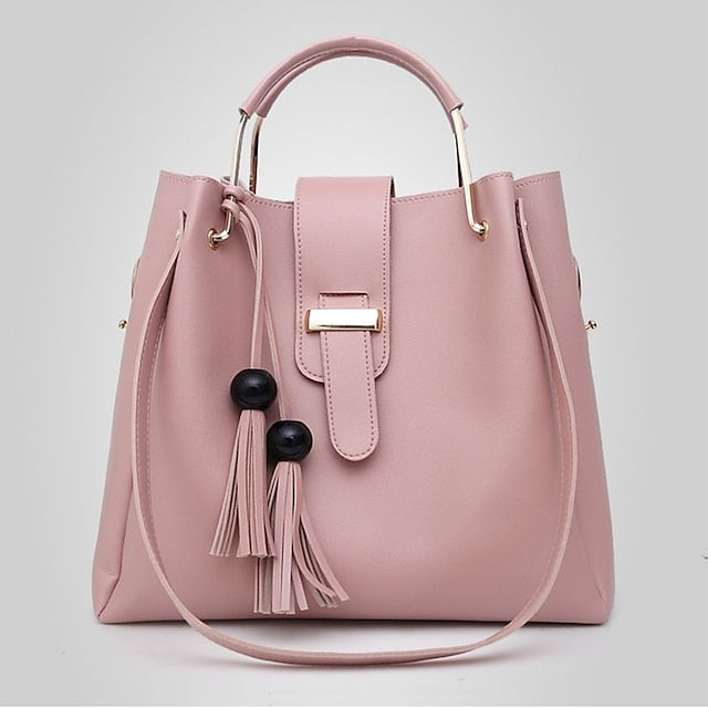 3-Piece Faux Pink Set - Handbag Women's Tote Leather