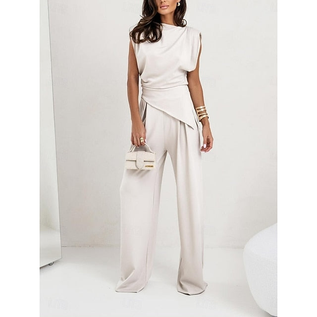 Women's Pants Sets Bolero Top Sleeveless Crew Neck Solid