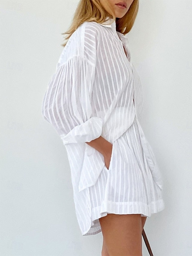 Women's Shorts Sets Bolero Top Long Sleeve Shirt Collar