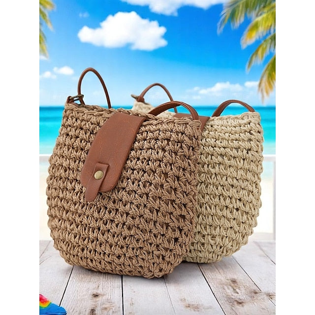 Women’s Bag Chic Leather - Strap Straw with Crossbody Woven
