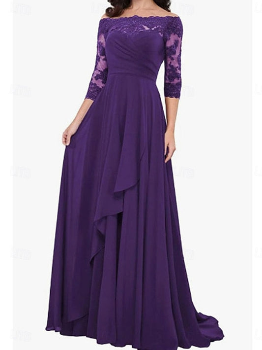 Bride of Dress Shoulder Simple Mother the Off Elegant A-Line