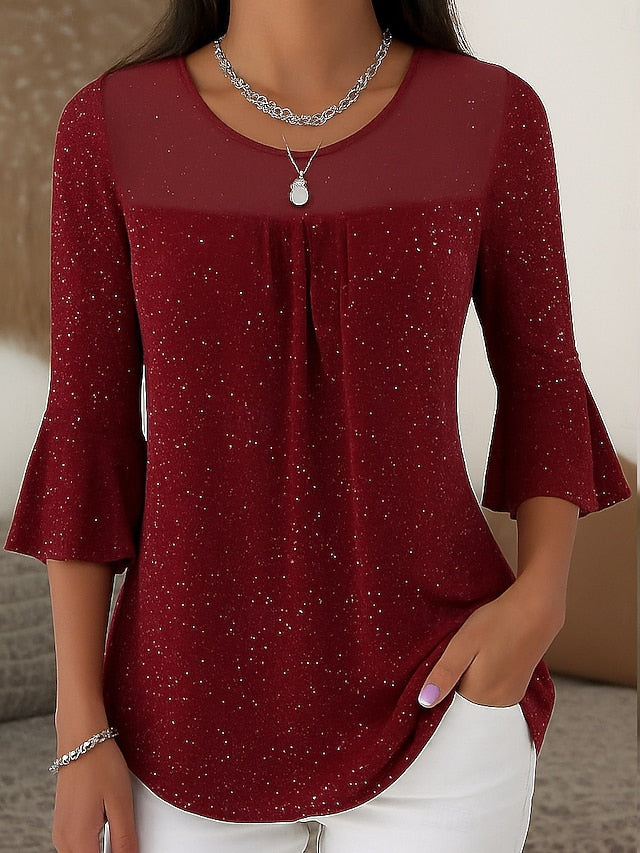 Women's Shirt Elegant Stylish Basic Regular Tops Black Wine