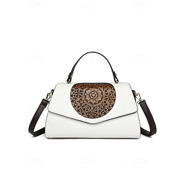 Handbag Leather Floral Engraved – Vintage Women's Faux
