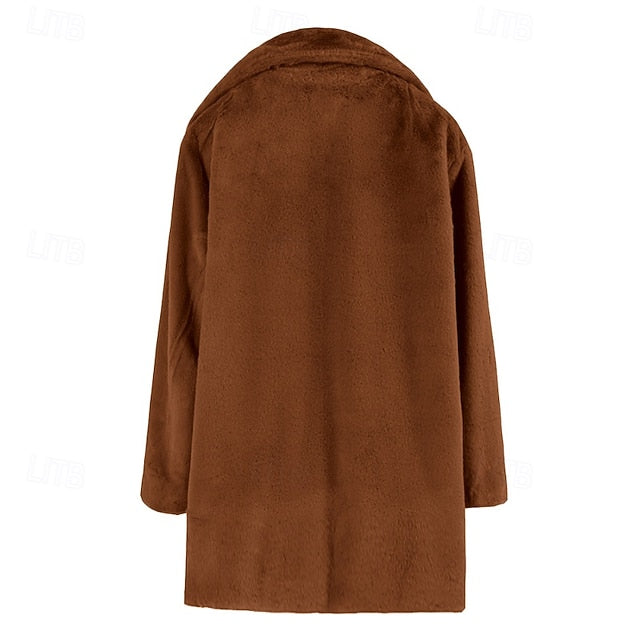 Women's Pocket Warm Comfortable Fur Coat Faux Casual