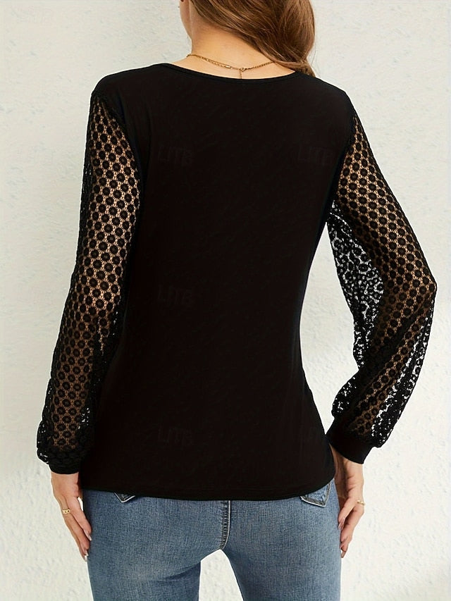 Women's Shirt Blouse Lace Tops Long Sleeve Tops Lace Plain