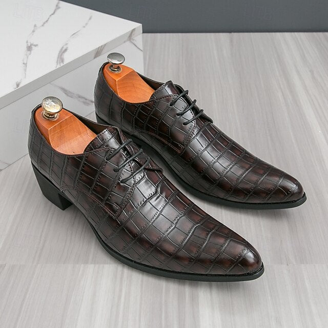 Men's – Red Leather Crocodile Pattern Shoes Faux
