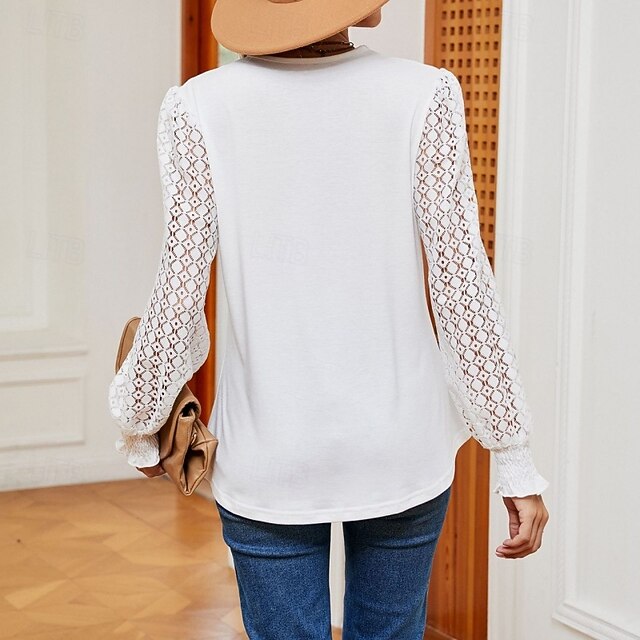 Women's Shirt Blouse Lace Tops Long Sleeve Tops Patchwork