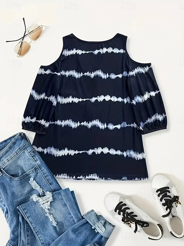 Women's T Shirt Tee Top Print Striped Vintage Fashion