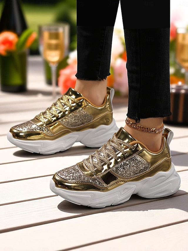 Sneakers with Metallic Platform Women's Chunky Glitter