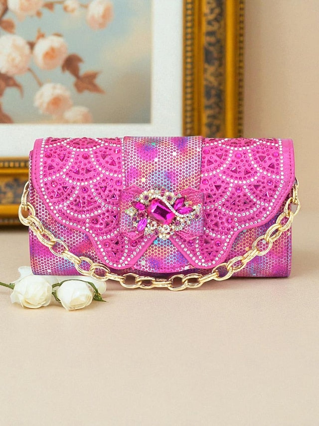 Matching Women's Heels Gold Slingback and Rhinestone Clutch